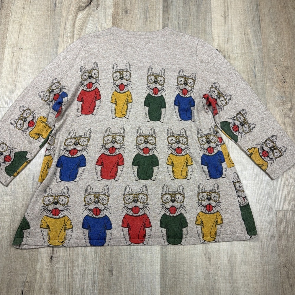 Shana Women's Sweater Large Frenchie‎ Graphic Oversized Knit Wool Novelty Top - Picture 6 of 7